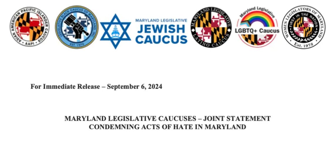 Seven legislative caucuses release joint statement condemning acts of hate in Maryland.