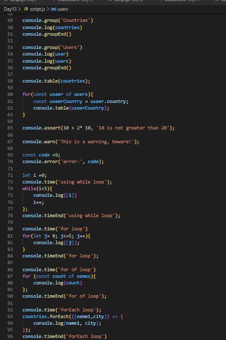 beutech_codes's tweet image. Day 13/30 of #30DaysOfJavaScript!
Pro tip: Watch those infinite loops 🌀 and time your code with console.time() ⏱
#JavaScript #DevLife #CodeNewbie #100DaysOfCode #FrontendDeveloper