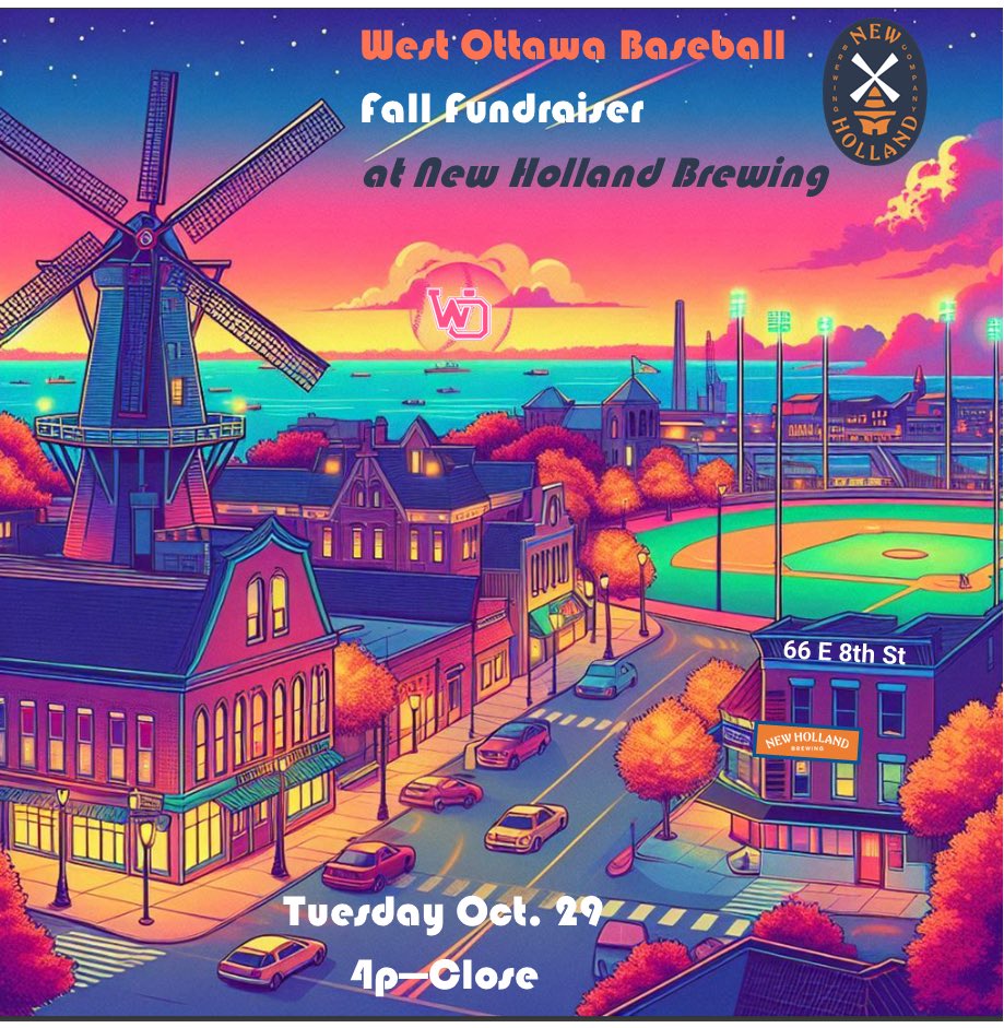 Save the date for our annual WO ⚾️ New Holland Brewing Fundraiser on Tues., Oct. 29! Let’s make it a fun WO community event like last year! Spread the word to all of your family and friends!  
• Event starts at 4 p.m. and runs until close. See the host for reserved back patio!