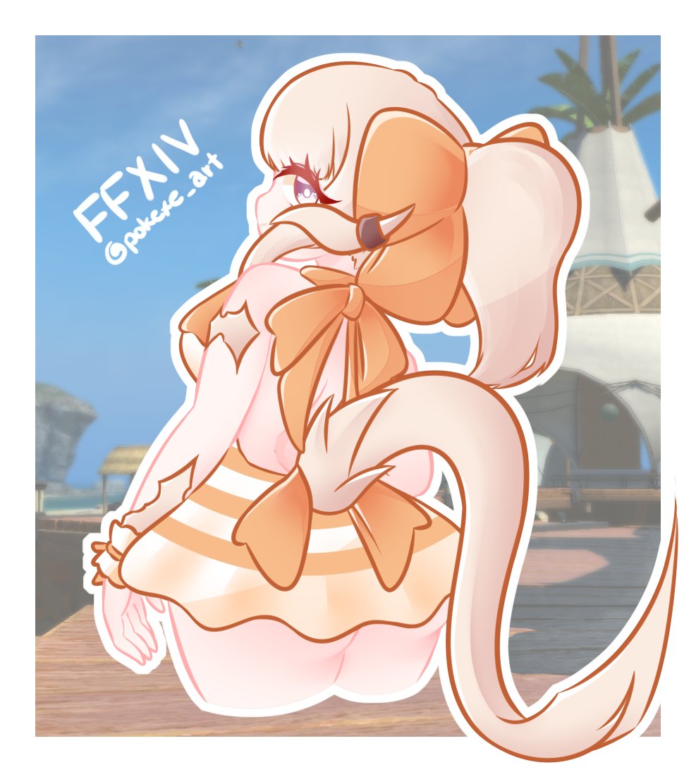 pokexe_art's tweet image. Here&apos;s my char, in swimsuit season #ffxivart