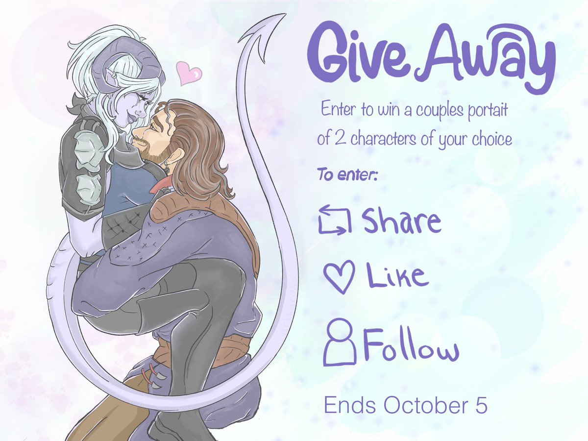 ArtsyKlarissa's tweet photo. To kick off the reopening of my comms, I’m doing a giveaway 🥰 

Just follow the rules to enter! 

- like
- follow
- repost 

Winners will be announced October 6! 

If you can’t wait, or you just want to commission a piece, my comm info will be pinned to the top of my page 🥰 https://t.co/nQa16EY5wz