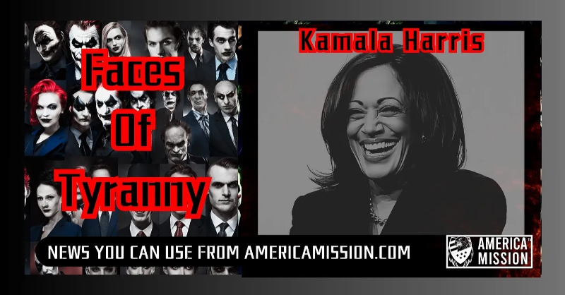 AmericaMission_'s tweet photo. America's biggest DEI hire's dark past is coming back to haunt her. For being one of the government’s most prolific &amp; boisterous chucklers, Kamala Harris has quietly proven herself to be another unwelcome Face of Tyranny.