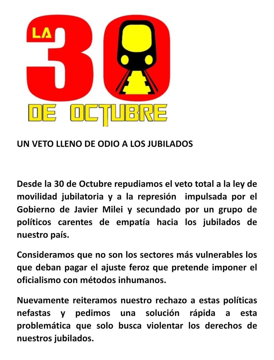 Norberto (@hongodehongkong) on Twitter photo #ConLosJubiladosNo
Desde <a href="/La30DeOctubre/">La 30 de Octubre</a> condenamos el veto y la brutal represión
<a href="/nestor_segovia/">Nestor Segovia</a> <a href="/PabloVidaaL/">Pablo Vidal</a> <a href="/JuanMedinaAJ/">Juan Medina</a> #ConLosJubiladosNo
Desde <a href="/La30DeOctubre/">La 30 de Octubre</a> condenamos el veto y la brutal represión
<a href="/nestor_segovia/">Nestor Segovia</a> <a href="/PabloVidaaL/">Pablo Vidal</a> <a href="/JuanMedinaAJ/">Juan Medina</a>