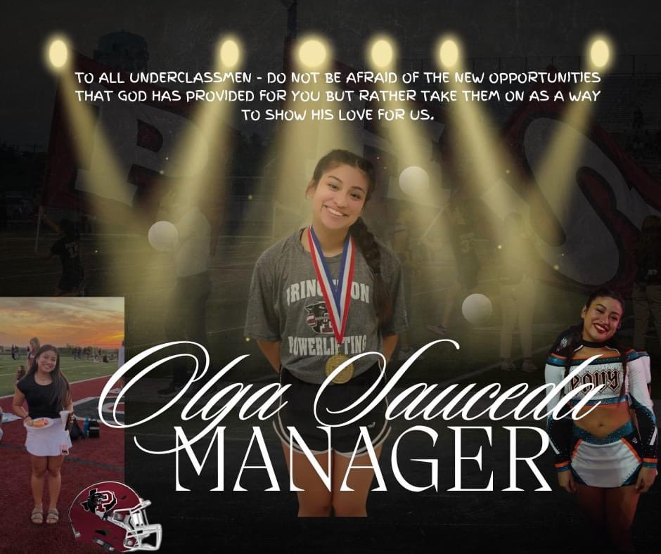 🎓🌠Senior Spotlight🌠

Olga Sauceda is the Manager for the Varsity football team. She is also a Powerlifter and State qualifier ! She is also part of Yearbook, Student Council, Patrol, and is a part of Envy Cheer where she competes competitively!

#PantherProud