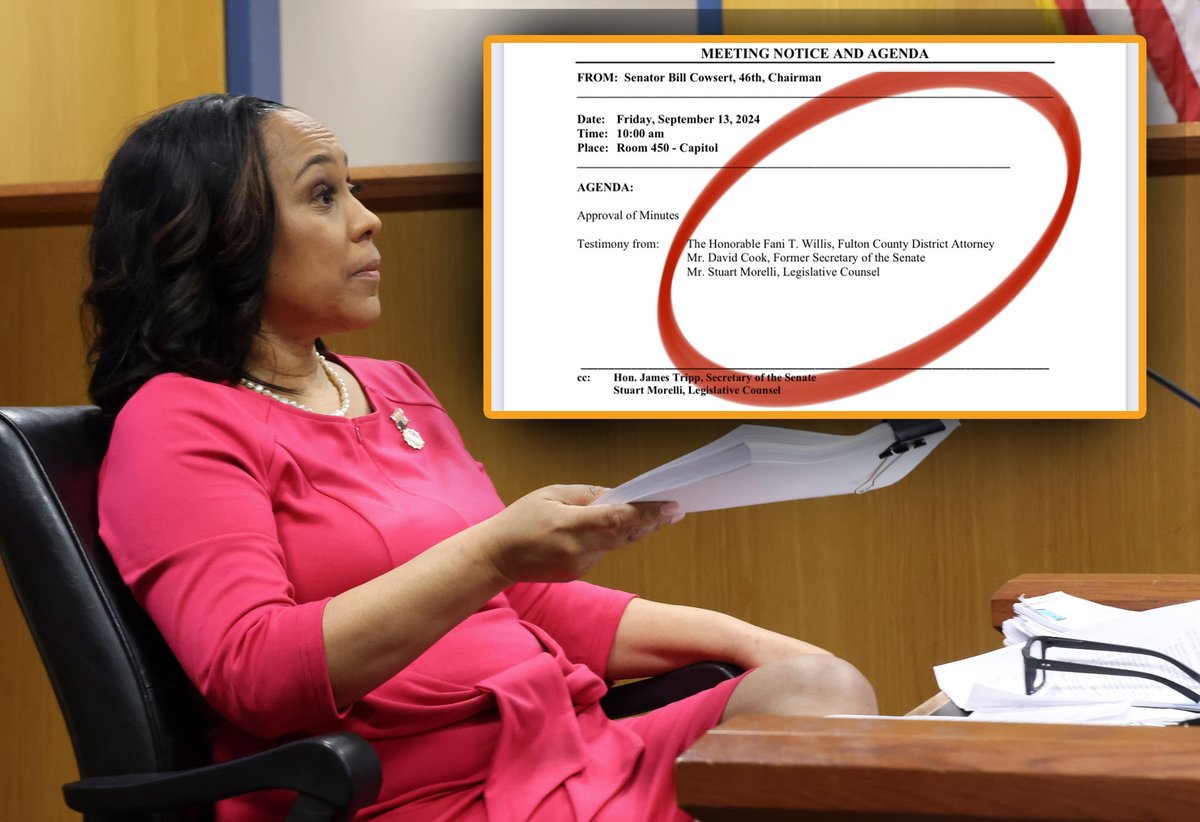 BehizyTweets's tweet photo. BREAKING: Three Fulton County judges have recused themselves from hearing Fani Willis's request to block a subpoena to testify under oath about her relationship with Nathan Wade. She'll now be forced to answer why she hired her lover to go after Trump
The State Senate formed a Special Committee to investigate her improper relationship with Wade, in which she used taxpayer money from the Trump RICO case to go on romantic trips, cruises, and dinners. A week ago, they issued a subpoena for her testimony, and she sued to get it blocked, but no judge in Fulton County wants to touch it due to conflicts of interest.
The State Senate's Special Committee meeting is on Friday, and they expect Fani to show up unless she wants to be held in contempt of the legislature.
Your clock is ticking, Big Fani.