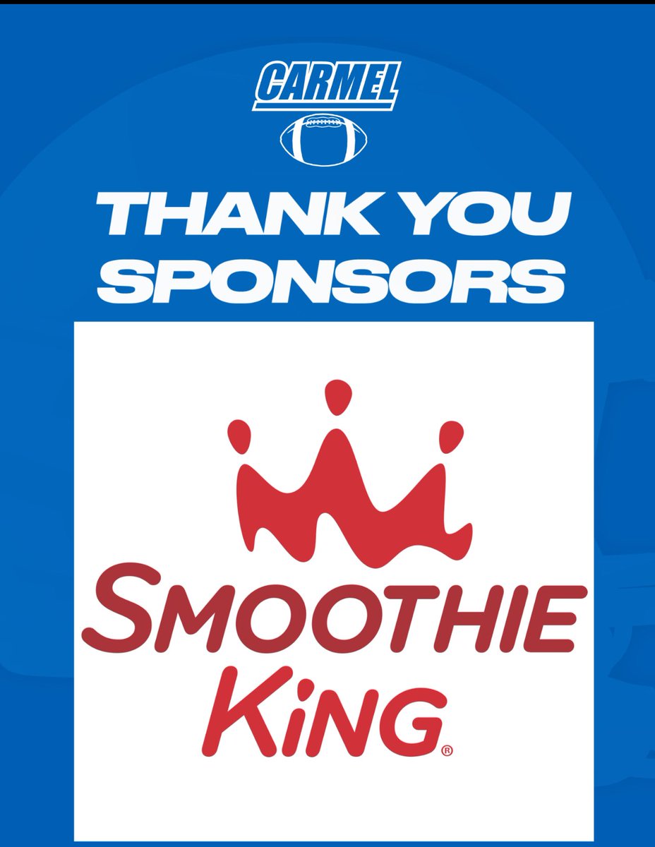 🥤 Thank You, Smoothie King, for Being a Silver Sponsor! 
We’re thrilled to have Smoothie King as a Silver Sponsor for Carmel Football! Your support helps us stay strong and energized, both on and off the field. 💪🏈
Thank you for fueling our team and believing in our athletes!