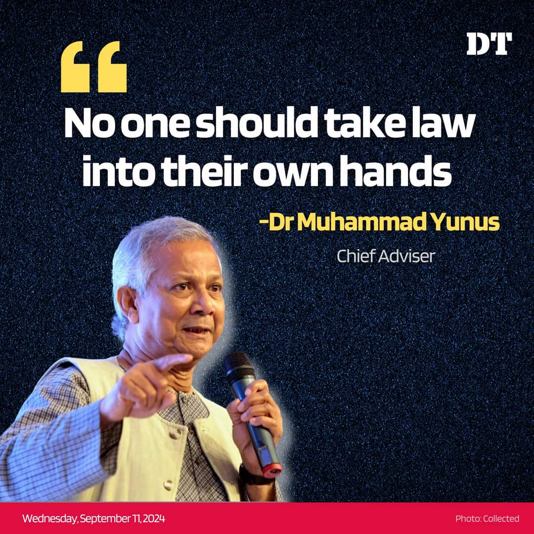 soe61877's tweet photo. Chief Adviser Dr Muhammad Yunus has urged the citizens not to take the law into their own hands. 

To find out more, click the link in the comment section below 👇

#dhakatribune #NewsUpdate #DrMuhammadYunus #Bangladesh https://t.co/qxbAS6h2uR