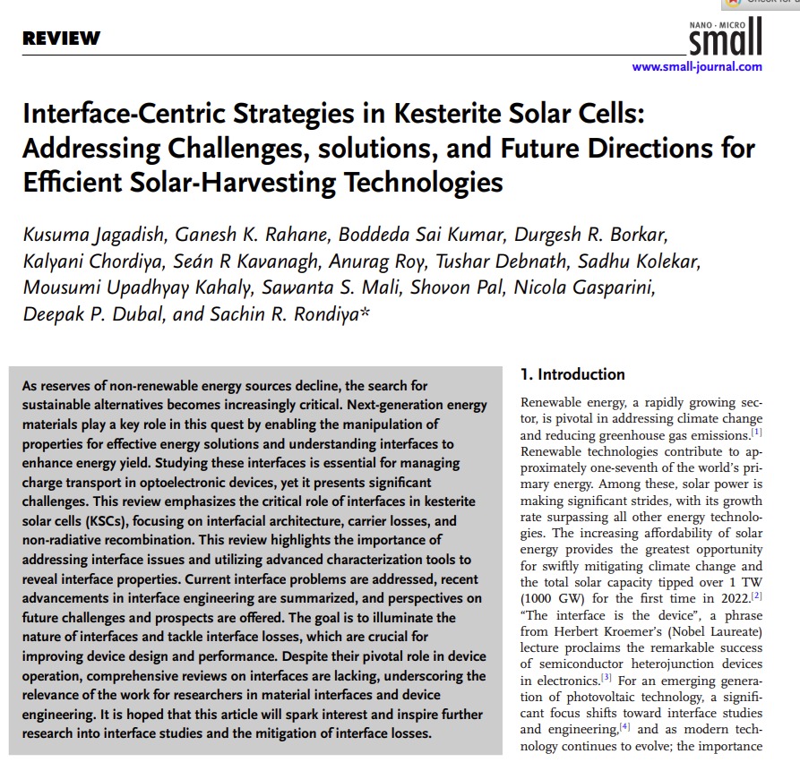 🚨 Publication Alert 🚨Excited to share our new paper in Small (Impact Factor: 13.3)! Congrats to Kusuma &amp; Ganesh (first lead authors from IISc) and to Ph.D. students Sai Kumar &amp; Durgesh on their Google Scholar debut. Big thanks to all collaborators!
(onlinelibrary.wiley.com/doi/full/10.10…).