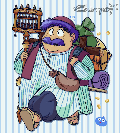 sunrysky's tweet photo. The most successful merchant in all the world, that's what they're sayin'. 
I just can't recall his name. Tall Buffoon, was it...? Or Gecko Tycoon, perhaps...?
#DragonQuest #DQ4 https://t.co/jCVmdtQZHI