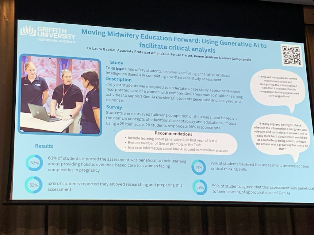 Midwifery@Griffith University (@griffithmidwife) on Twitter photo Fabulous presentation by Dr Laura Gabriel <a href="/Inspiredmidwife/">Dr Laura Gabriel</a> at #ACM on using AI in BMid assessment to develop critical thinking and analysis Fabulous presentation by Dr Laura Gabriel <a href="/Inspiredmidwife/">Dr Laura Gabriel</a> at #ACM on using AI in BMid assessment to develop critical thinking and analysis