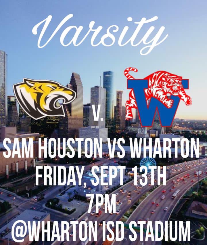 Sam Houston Tigers Football (@tigers_houston) on Twitter photo Let’s goo!!! Come out and support Your Mighty Tigers @ Wharton this Friday night! <a href="/Dshake58/">Coach Shake</a> <a href="/DehorneyJun/">Jun DeHorney</a> <a href="/Hamp2Coach/">Coach Hamp</a> Let’s goo!!! Come out and support Your Mighty Tigers @ Wharton this Friday night! <a href="/Dshake58/">Coach Shake</a> <a href="/DehorneyJun/">Jun DeHorney</a> <a href="/Hamp2Coach/">Coach Hamp</a>