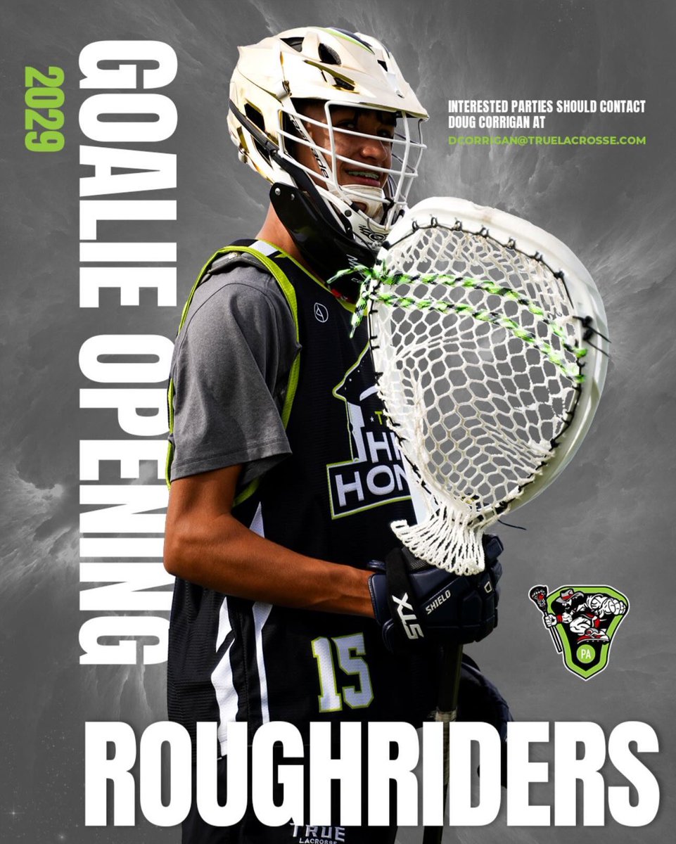 True Roughriders (@roughriderspa) on Twitter photo 🚨CALLING 2029 GOALIES🚨
If you are interested in joining the 2029 True Roughriders team for this club year please contact Doug Corrigan at dcorrigan@truelacrosse.com for more information.
#TrueRoughriders #RideOrDie 🚨CALLING 2029 GOALIES🚨
If you are interested in joining the 2029 True Roughriders team for this club year please contact Doug Corrigan at dcorrigan@truelacrosse.com for more information.
#TrueRoughriders #RideOrDie