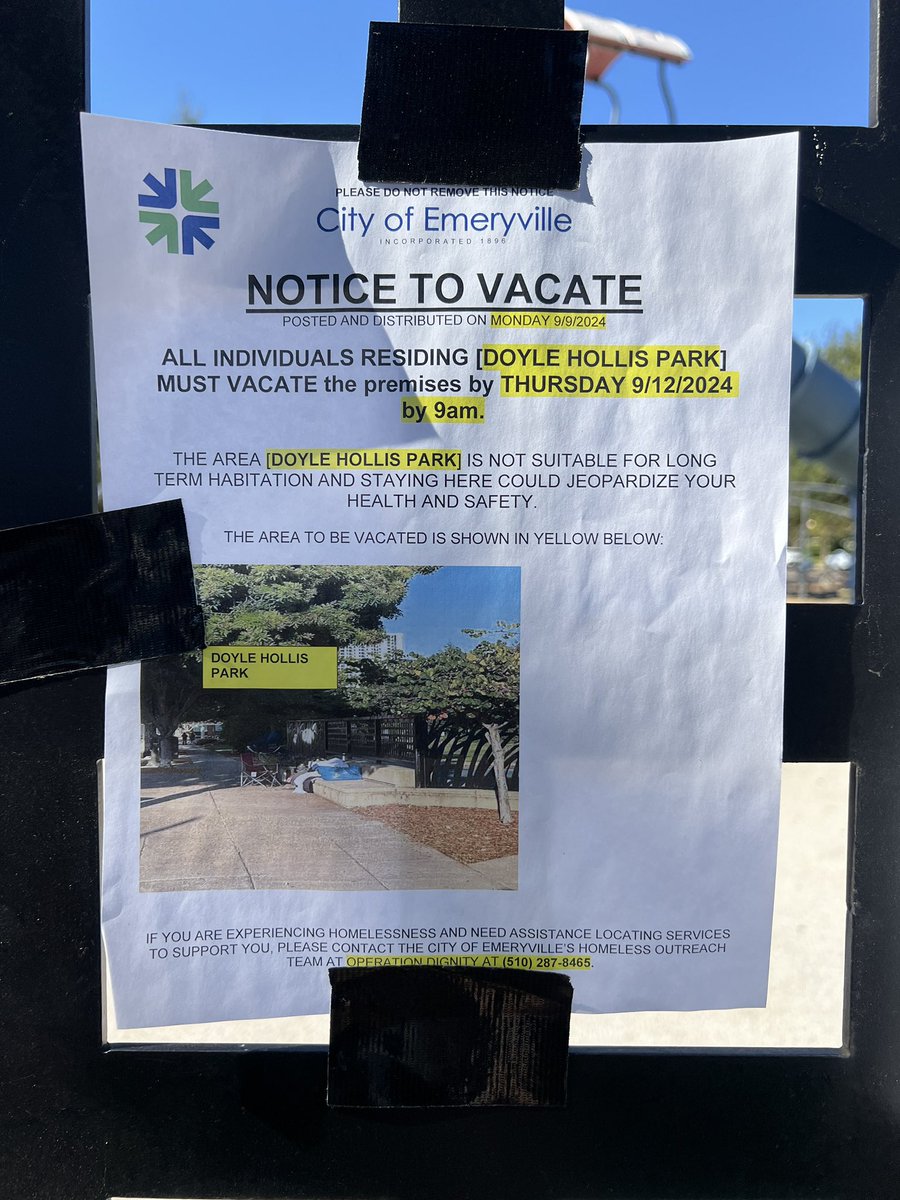 TheEvilleEye's tweet image. Always happy to amplify Emeryville resident issues especially if they are being ignored but yr 1st course of action s/b to submit a ticket on the #SeeClickFix app. The encampment next to the kids playground @ Doyle Hollis has been cleared. Belongings will be stored for 90 days.