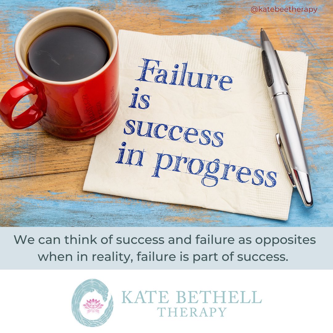 katebeetherapy's tweet photo. There is no such thing as failure - only feedback!

Every time we fail, we learn important lessons including resilience, knowledge, experience, courage, perseverance, motivation, value and growth.

"Failure is success in progress," Albert Einstein.

Kate X https://t.co/WwR05DOSV2