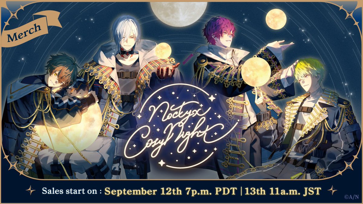 NIJISANJI_World's tweet photo. 【🌕#Noctyx Cozy Night announcement】

New moon-motif merch featuring the boys from Noctyx🎉

🔻Press release
https://t.co/5EzpdeTShK

#NIJISANJI_EN https://t.co/81laotzL52