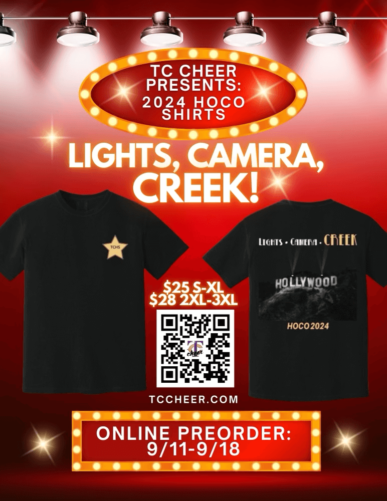 TCHSCBooster's tweet photo. Presale for HOCO shirts starts TODAY (9/11) through September 18th!
https://t.co/e6Yo5GI0h5 - click Merchandise https://t.co/Wxf6phgCjS