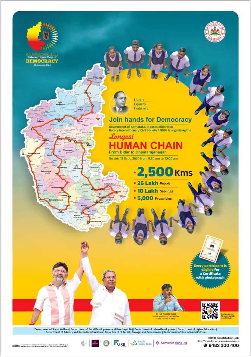 An initiative towards bringing the people of Karnataka together

9.30 am on this SUNDAY, the 15th September

Take a selfie, upload it and get a certificate with your picture that would be a precious memory.