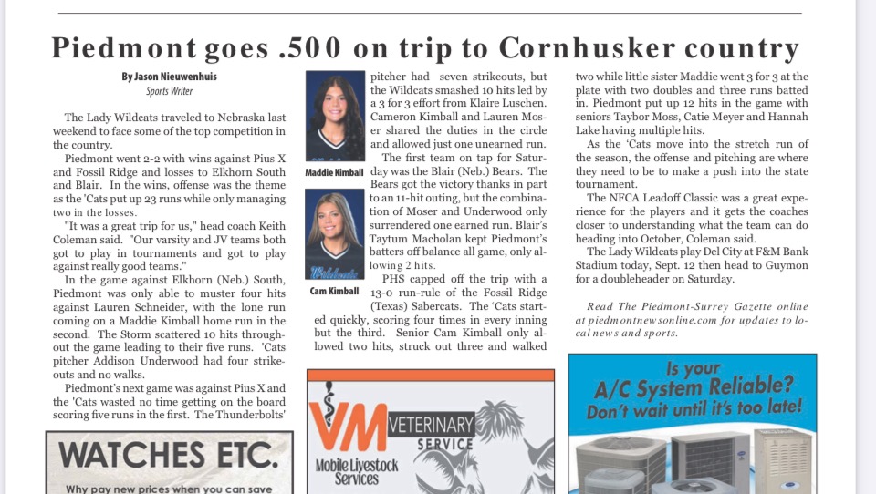 Madeline Kimball (@kimballmaddie44) on Twitter photo Thank you <a href="/Piedmont_Sports/">Piedmont Gazette Sports</a> for covering the Cats! It was such an amazing opportunity/experience in Nebraska. Thank you to all of our boosters that make it possible!!
#FAR
<a href="/CoachBradF/">Brad Fuller</a> <a href="/NSUDemonsSB/">NSU Demons Softball</a> <a href="/CoachJenFuller/">Jenny Fuller</a> <a href="/coach_rhode/">Rachel Rhode</a> @edmondcoach5 <a href="/Coach_Cump/">Mark Cumpian</a> <a href="/RodneyDeLong/">Rodney DeLong</a> Thank you <a href="/Piedmont_Sports/">Piedmont Gazette Sports</a> for covering the Cats! It was such an amazing opportunity/experience in Nebraska. Thank you to all of our boosters that make it possible!!
#FAR
<a href="/CoachBradF/">Brad Fuller</a> <a href="/NSUDemonsSB/">NSU Demons Softball</a> <a href="/CoachJenFuller/">Jenny Fuller</a> <a href="/coach_rhode/">Rachel Rhode</a> @edmondcoach5 <a href="/Coach_Cump/">Mark Cumpian</a> <a href="/RodneyDeLong/">Rodney DeLong</a>