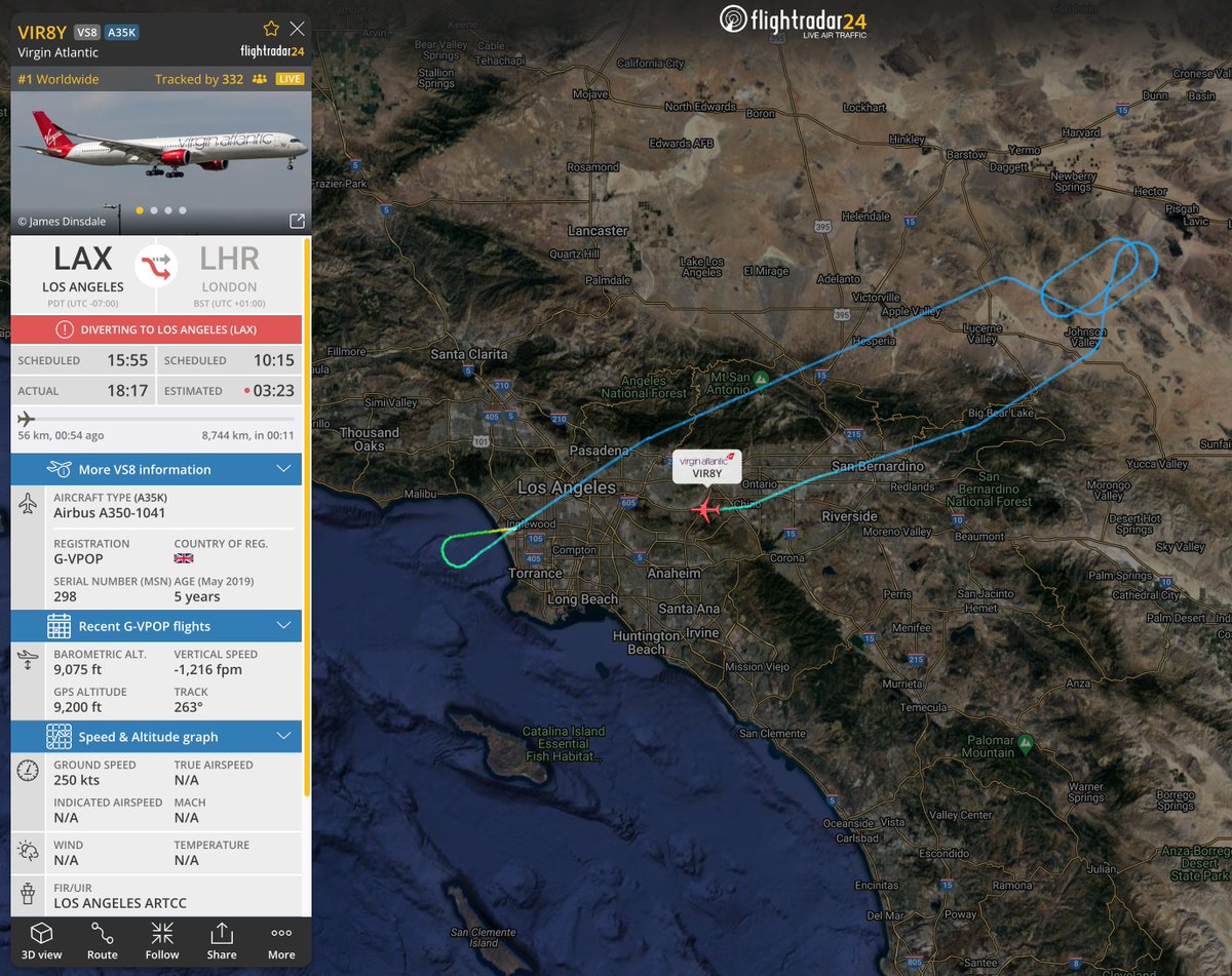 flightradar24's tweet photo. #VS8 coming back to Los Angeles. Reason currently unknown. https://t.co/1mD4xSaiXr https://t.co/VBNs3cTebf