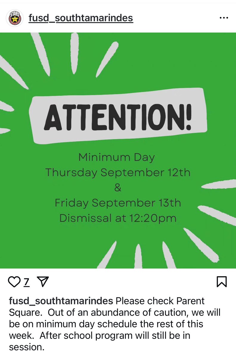 Minimum day Sept.12th &amp; 13th DISMISSAL at 12:20pm! 
Afterschool Program will be in session.