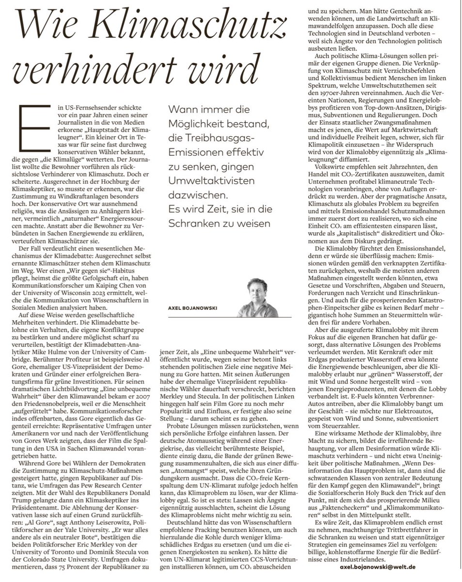 Ein lesenswerter Artikel von Axel Bojanowski in der Welt von heute: