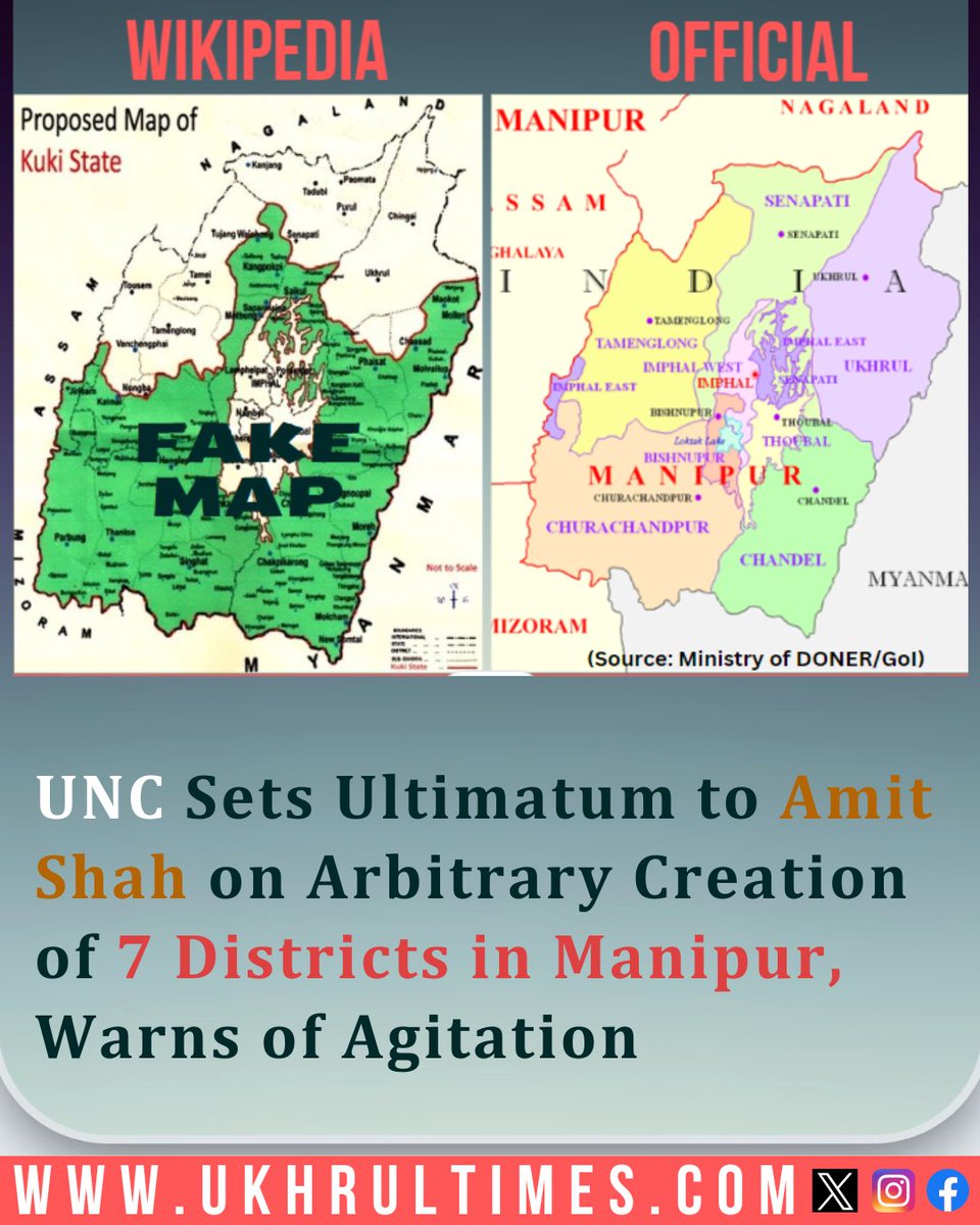 United Naga Council, the apex Naga body in #Manipur, in its letter to #AmitShah reiterated that the creation of the seven districts on December 8, 2016, during the #Congress regime, was arbitrary and violated four memoranda of understanding (MoUs) signed between the Manipur govt