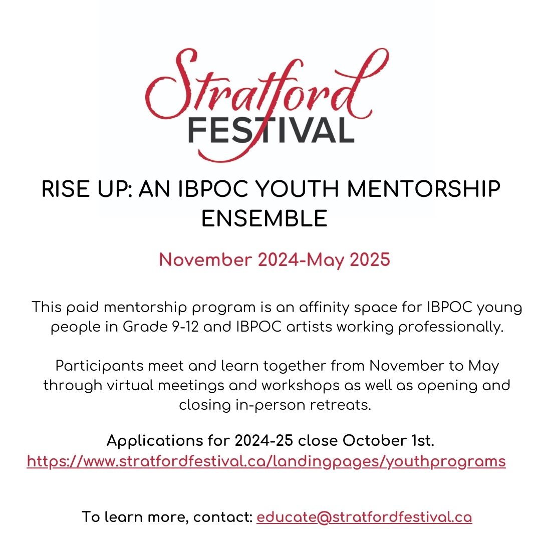 CODE (@dramadancecode) on Twitter photo Attn young artists! š <a href="/stratfest/">Stratford Festival</a> is offering a PAID MENTORSHIP for #IBPOCyouth from November to May 2025. For more details please check out stratfordfestival.ca/landingpages/y⦠Attn young artists! š <a href="/stratfest/">Stratford Festival</a> is offering a PAID MENTORSHIP for #IBPOCyouth from November to May 2025. For more details please check out stratfordfestival.ca/landingpages/yā¦