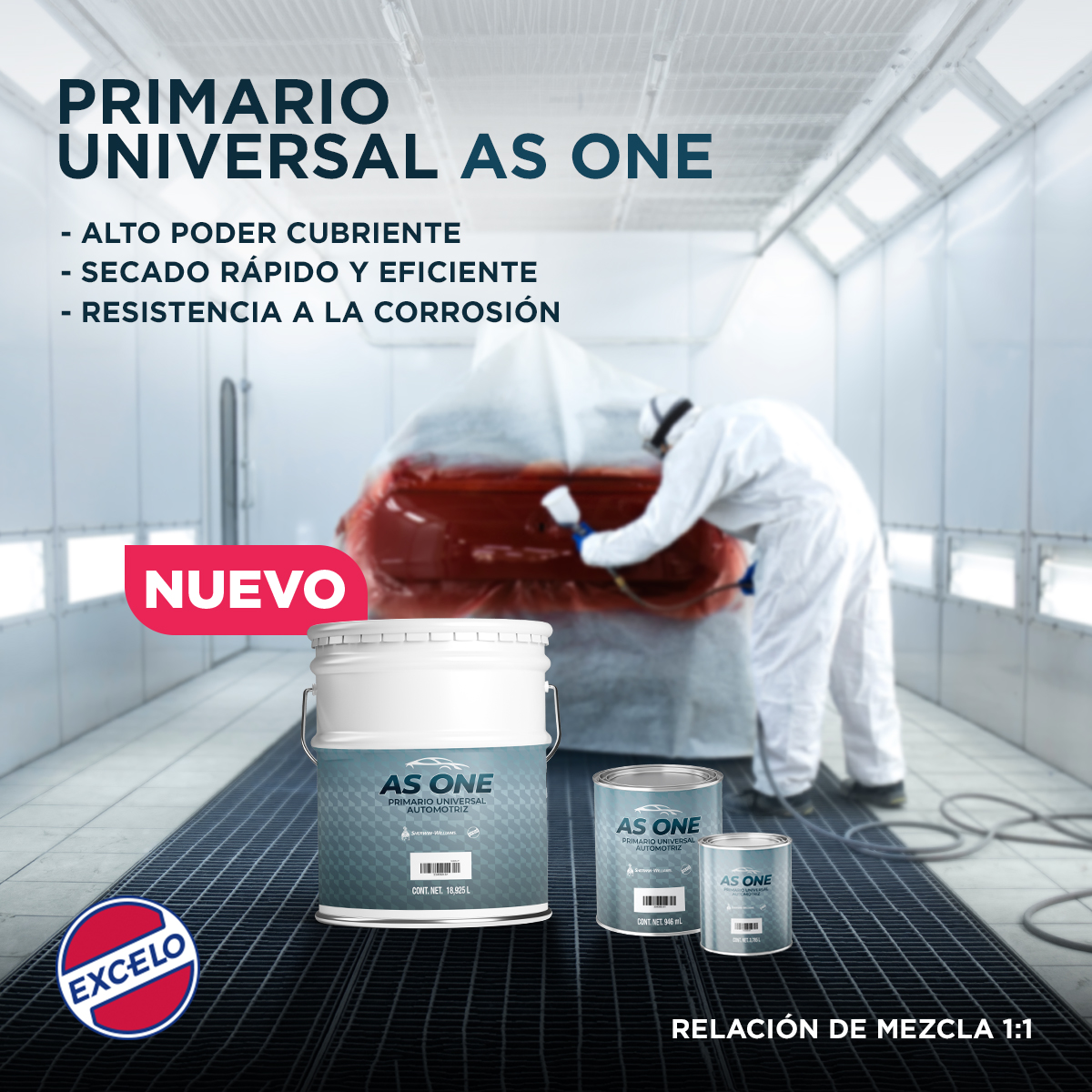SWautomotiveMx's tweet image. Garantiza un resultado excepcional en cada trabajo de repintado que realices con el nuevo primario universal automotriz AS ONE de Excelo.

Encuéntralo en sus tres presentaciones: litro, galón y cubeta.

 #SherwinWilliamsAutomotive #RepintadoAutomotriz #Excelo