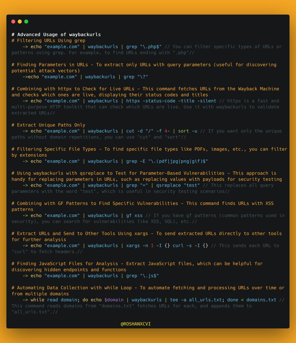 roshanxcvi's tweet image. Information Gathering 1:7 #WAYBACKURLS #RECON

Waybackurls is a tool used to extract URLs from the Wayback Machine for a given domain This is useful for finding historical versions of URLs that might no longer be accessible but were previously indexed by the Wayback Machine
