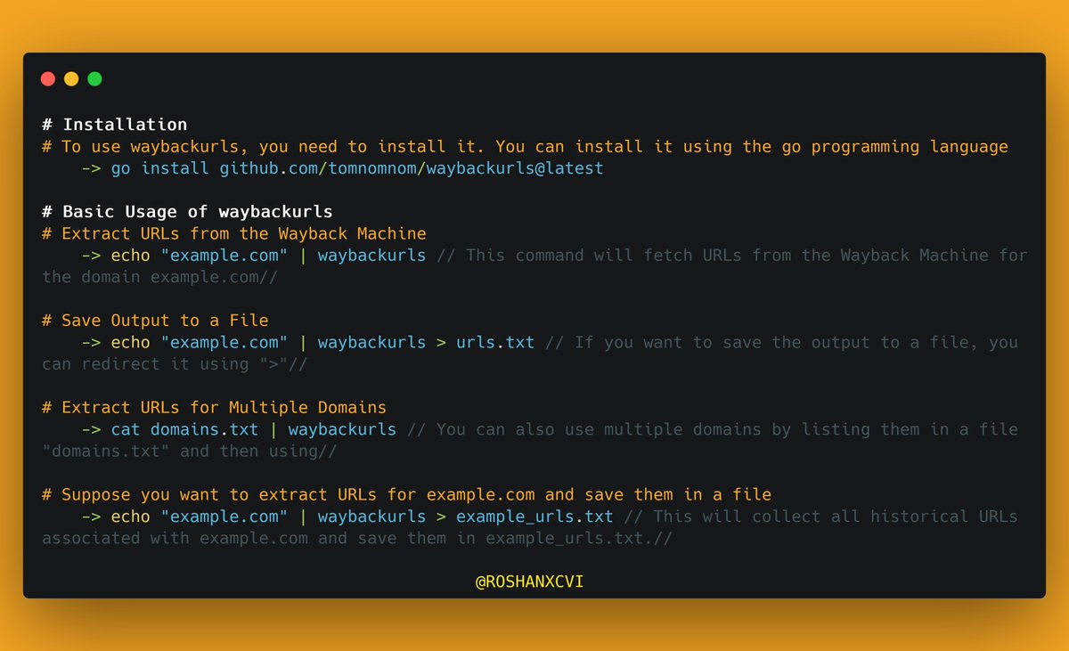 roshanxcvi's tweet image. Information Gathering 1:7 #WAYBACKURLS #RECON

Waybackurls is a tool used to extract URLs from the Wayback Machine for a given domain This is useful for finding historical versions of URLs that might no longer be accessible but were previously indexed by the Wayback Machine