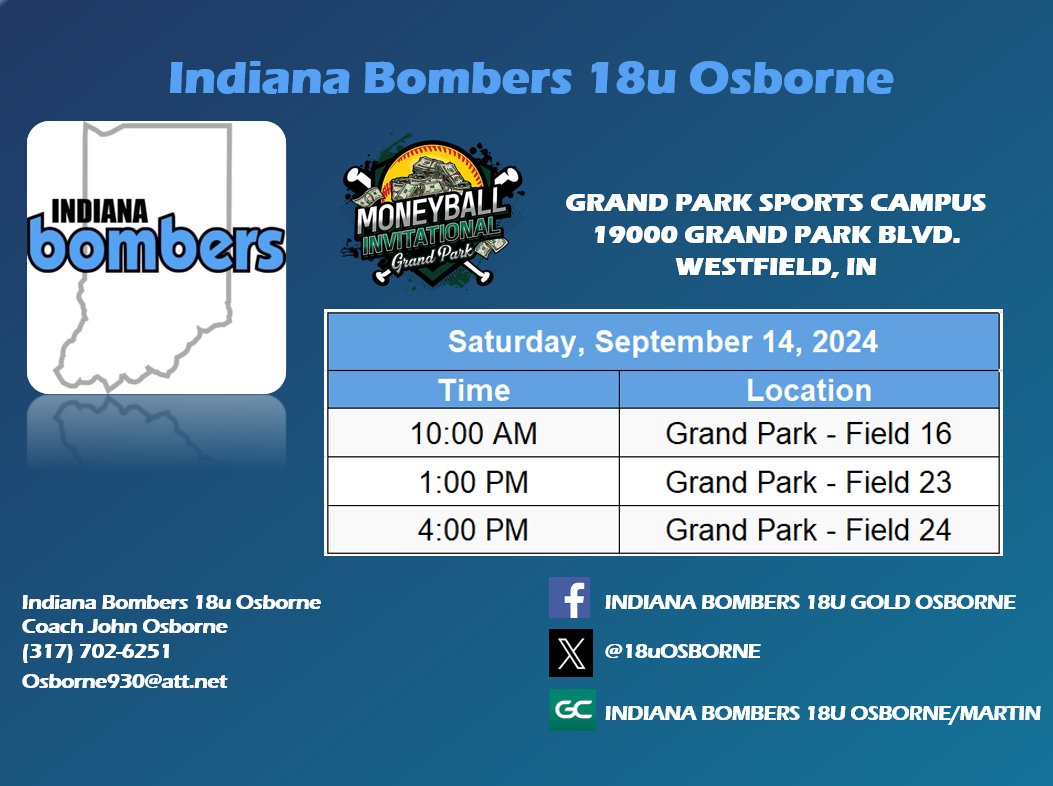 18uOsborne's tweet photo. Slight changes to our schedule this weekend. Times are the same, but fields changed. See you this Saturday! https://t.co/RVeKRbXiyy