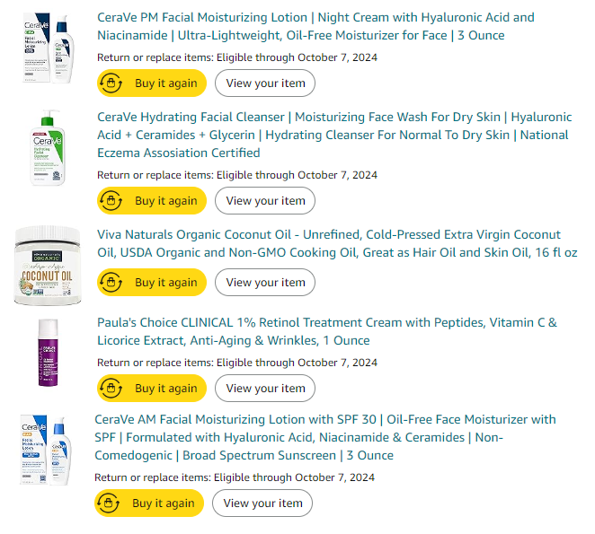PandasAndVidya's tweet photo. Facial cleanser on waking up and showering, Retinol on skin around eyes and upper cheek 3 times a week, AM face cream after shower, coconut oil on arms and legs and joints, PM face cream before bed. https://t.co/WBC5FmMUWv