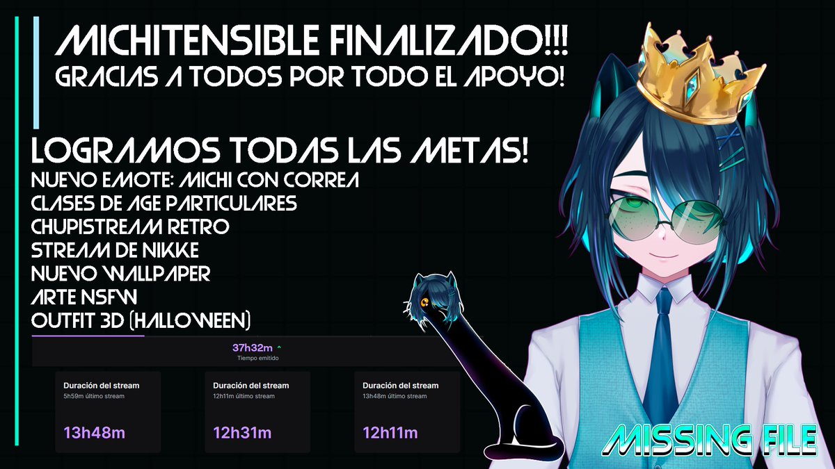 MissingFileVT's tweet image. ¡MUCHISIMAS GRACIAS A TODOS POR PASARSE!

LUEGO DE 3 DIAS FINALIZAMOS EL EXTENSIBLE 💖✨✨✨

LOGRAMOS TODAS LAS METAS!!!

Los adoro chicos, en serio, me hicieron el Neko más feliz de la comu uwu

#Vtuber #VtuberES #SUBtember