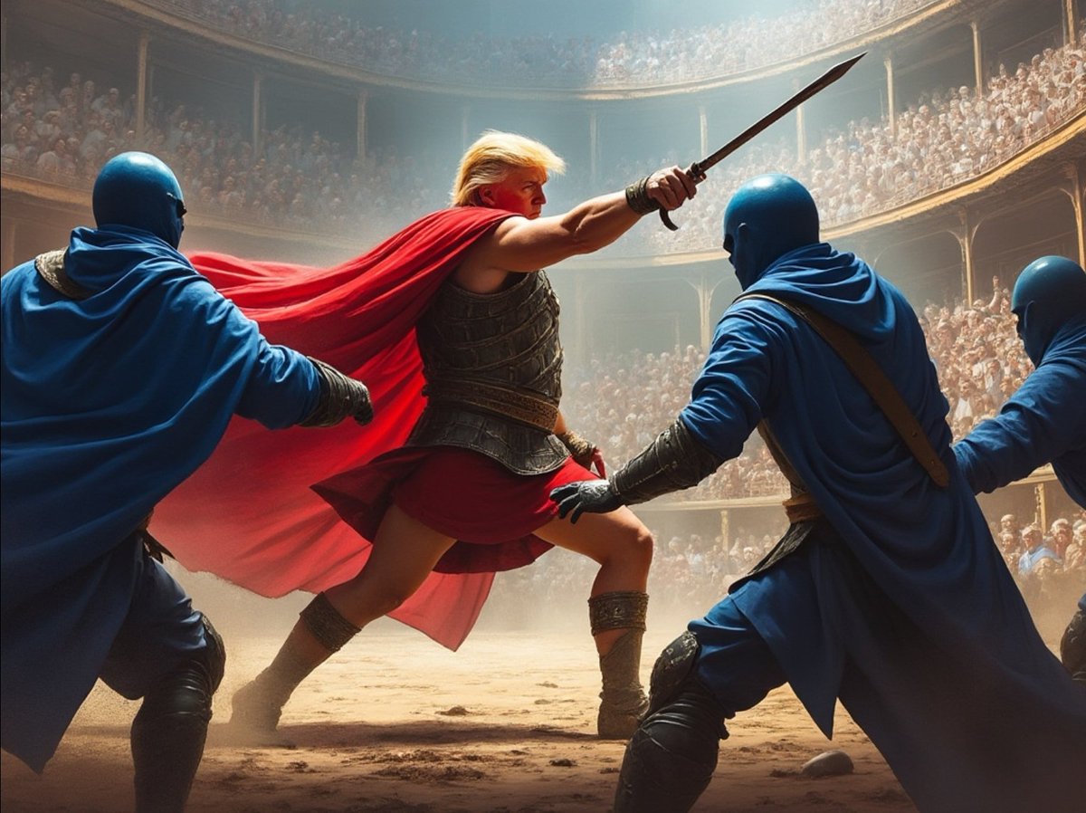 <a href="/BehizyTweets/">George</a> It's Trump vs 3 and he never back down!!! 🔥🔥🔥