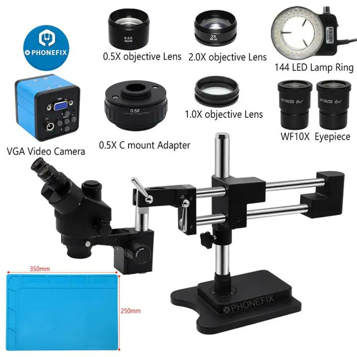 AmyPHONEFIX's tweet photo. The Black 3.5-90X Trinocular Stereo Microscope is an excellent tool.Clear images can be observed simultaneously. Analog Focus Trinocular Microscope with Dual Arm Boom Stand VGA 38 Megapixel HDMI Camera #TrinocularStereo #phonefix #diyfixtool #iphonerepair #Microscopetools #mobile https://t.co/RKQKzAAZWw