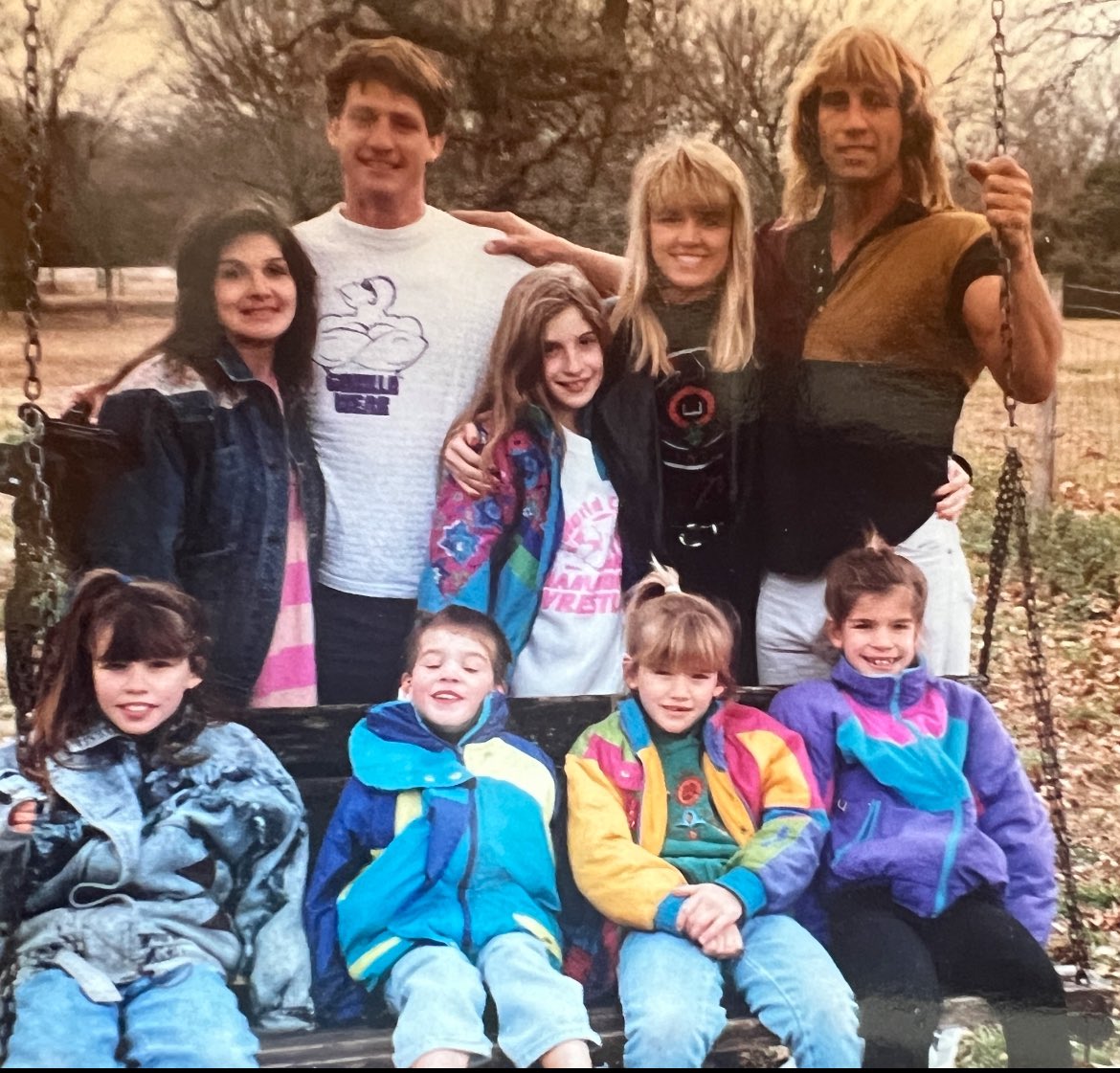 Pam, Kevin, Kristen, Cathy, Kerry with Hollie, Ross, Lacey and Jill on the swing. <a href="/MarshallVonEric/">Marshall Von Erich</a> is probably napping inside. <a href="/RossVonErich/">Ross Von Erich</a> <a href="/PamVonErich/">PamVonErich</a> #thevonerichs