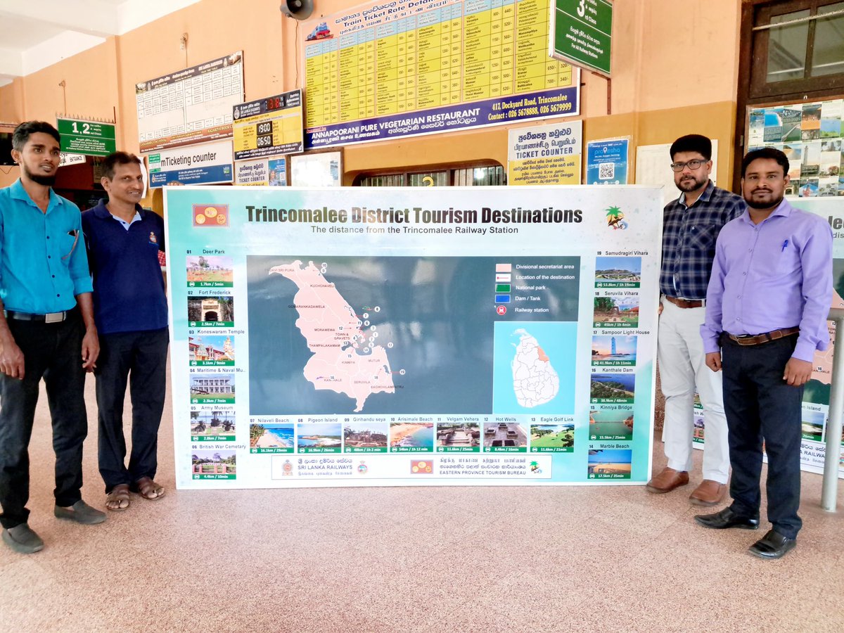 eastsrilanka's tweet photo. The chairman of the Eastern Province Tourism Bureau delivered the Trincomalee Tourism Destination Board to the Trincomalee railway station. 🚉 

#visit_east #srilanka 
#Trincomalee
Mathan AP
https://t.co/I204pIq4tM 
@followers https://t.co/2w1oCmdlwv