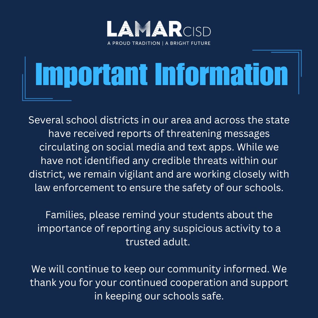Important information from Lamar CISD: