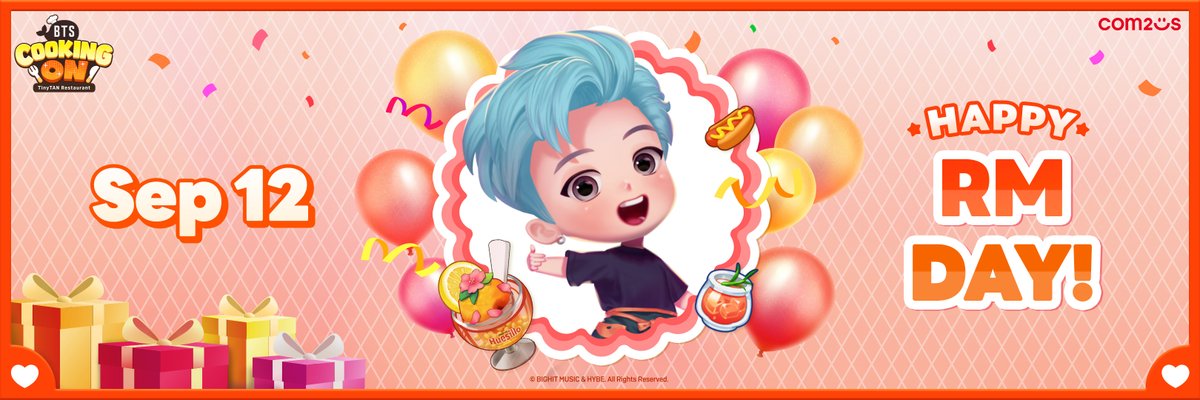 BTSCookingOn's tweet image. 🎉💜HAPPY💜 #RM_Day🎂
We have to bake a cake today chefs! Let&apos;s celebrate RM&apos;s Birthday together!🎉🎉🎉

🎉💜HAPPY💜 #RM_데이🎂
셰프님 오늘은 케이크를 만들어야겠어요! RM의 생일을 같이 축하해요 🎉🎉🎉

#BTSCookingOn_TinyTANRestaurant ##BTSCookingOn #TinyTAN