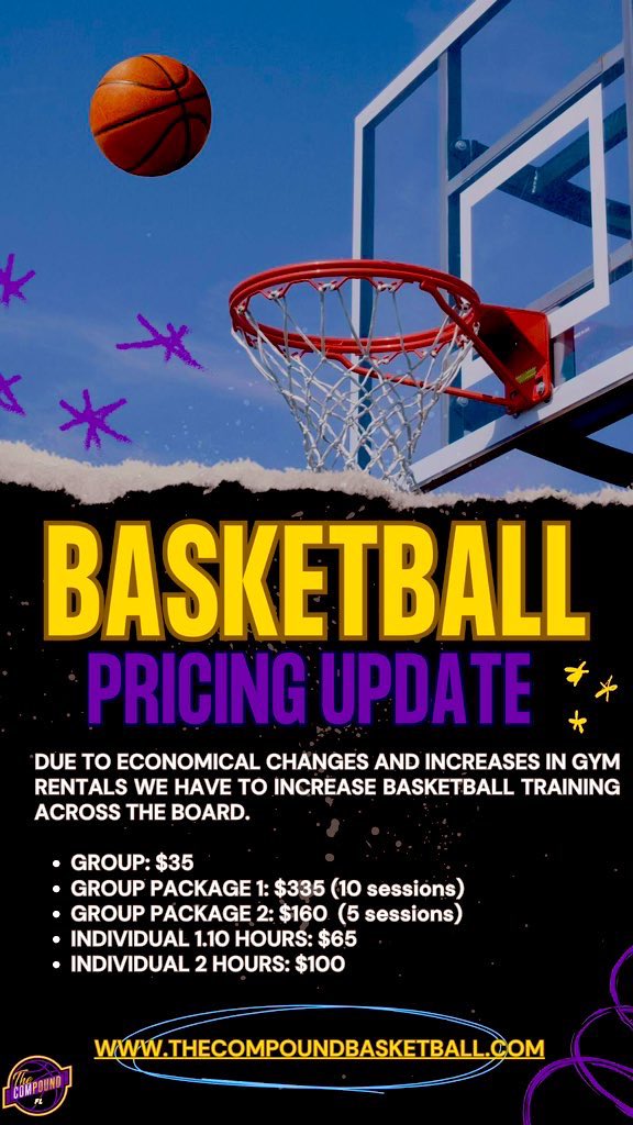The Compound GBB (@thecompoundbbal) on Twitter photo STARTING NEXT WEEK 9/16/2024
Every gym we utilize for training and practice has increased prices. Our goal is to continue to expand our partnership with our gym vendors and meet the obligations and guidelines needed to consistently develop and train the best athletes๐ฅ๐โน๐ฝโน๐พโโ๏ธโน๏ธโโ๏ธ STARTING NEXT WEEK 9/16/2024
Every gym we utilize for training and practice has increased prices. Our goal is to continue to expand our partnership with our gym vendors and meet the obligations and guidelines needed to consistently develop and train the best athletes๐ฅ๐โน๐ฝโน๐พโโ๏ธโน๏ธโโ๏ธ