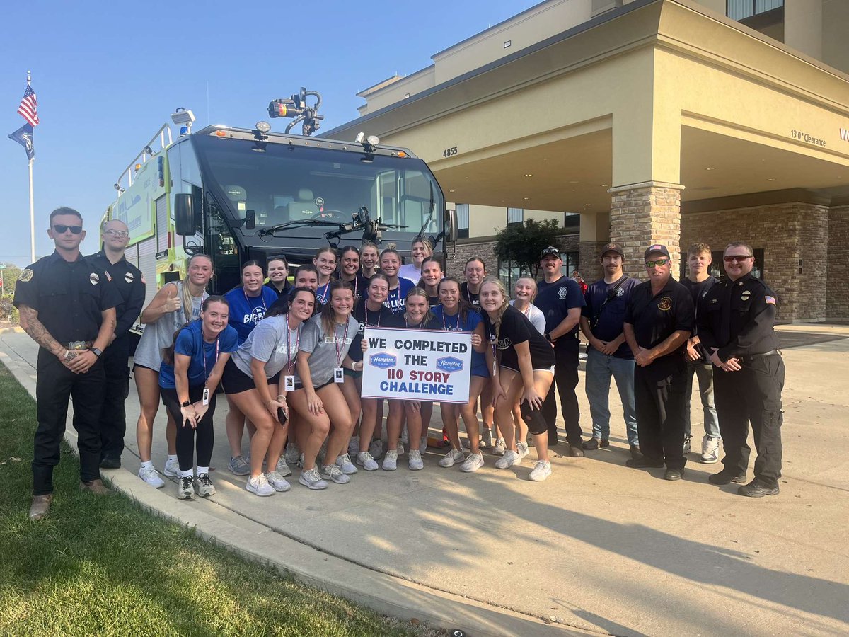 MUBigBlue's tweet photo. Today, Millikin softball and baseball completed the 9/11 memorial stair climb hosted by the Hampton Inn in Mt. Zion to remember those who lost their lives and honor the brave who served https://t.co/m3bIdsay2n