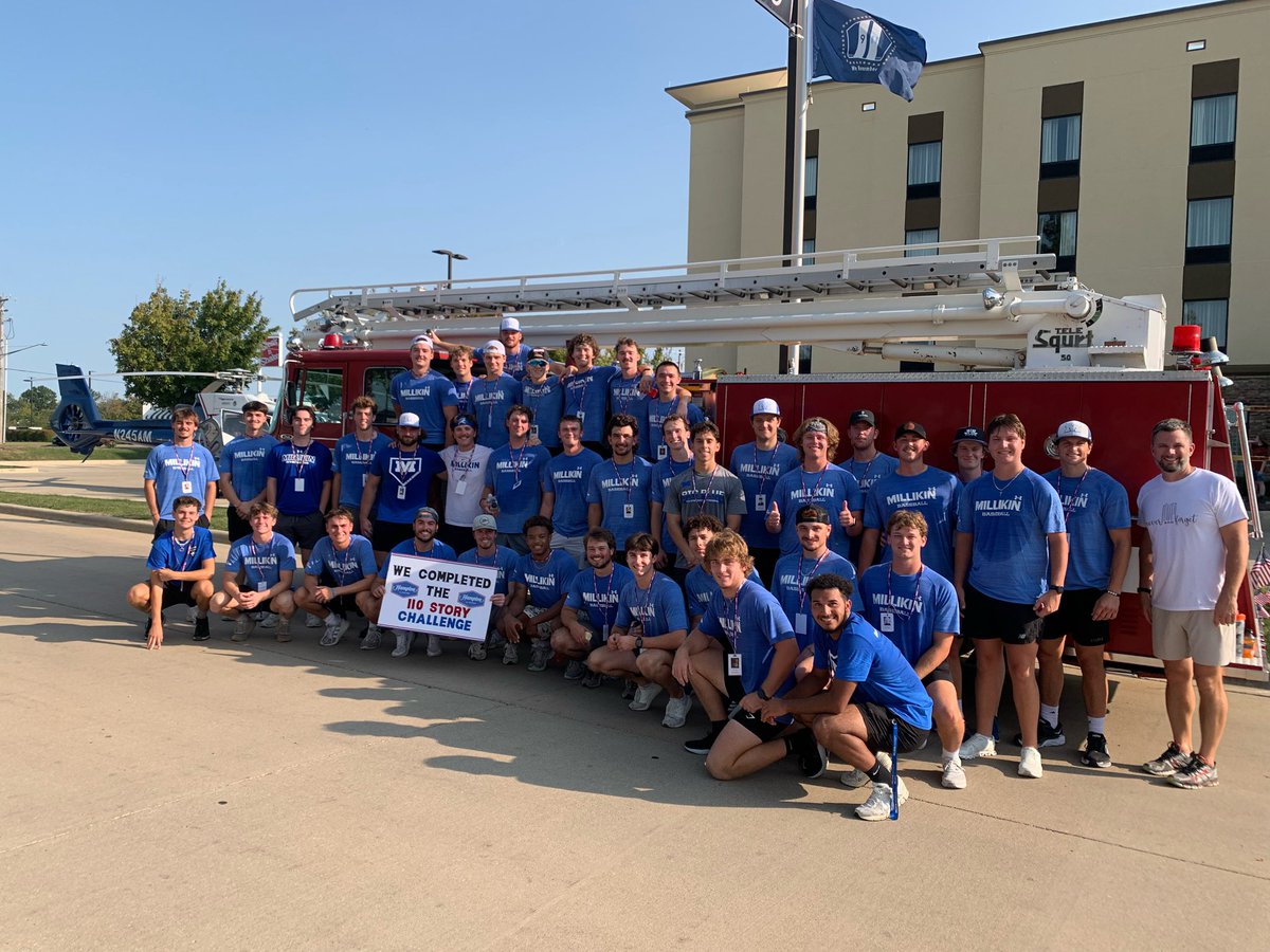 Today, Millikin softball and baseball completed the 9/11 memorial stair climb hosted by the Hampton Inn in Mt. Zion to remember those who lost their lives and honor the brave who served