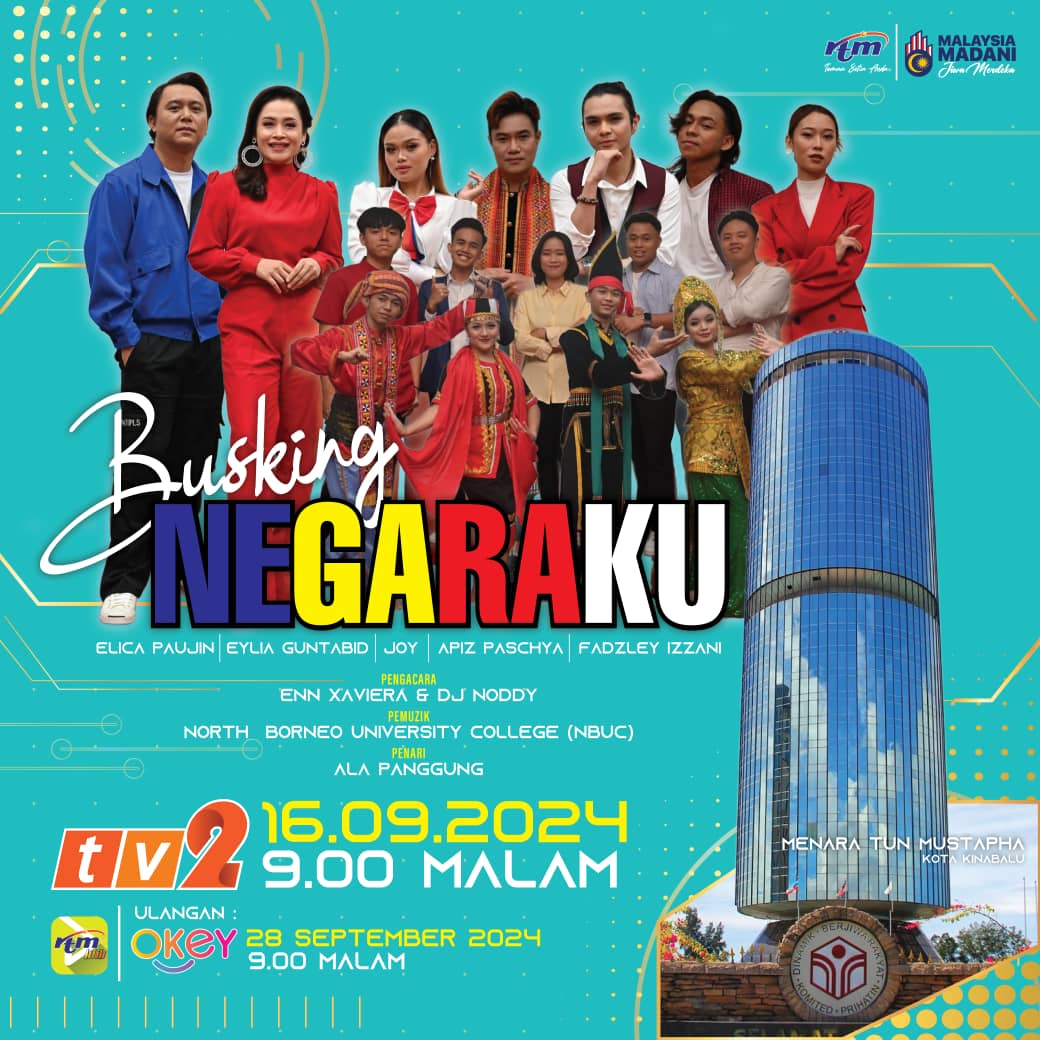 Istimewa sempena sambutan Hari Malaysia 2024, Busking Negaraku menampilkan artis Elica Paujin, Eylia Guntabid, Joy, Apis Paschya dan Fadzley Izzani. Saksikan siarannya pada 16 September 2024 | 9.00 Malam | TV2. Siaran ulangan pada 28 September | 9.00 Malam | TVOkey.