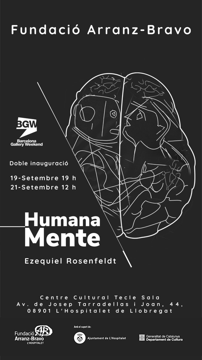 📅 DIJOUS 19/9 a les 19h!  
🔴 Inauguració d' "Humana-Mente", d’ #EzequielRosenfeldt, comissariada per <a href="/jordigarri91/">Jordi Garrido</a>! 🎨🧠  Amb la línia, el color i la pintura, Rosenfeldt revisa l'evolució de la ment humana a través dels temps.