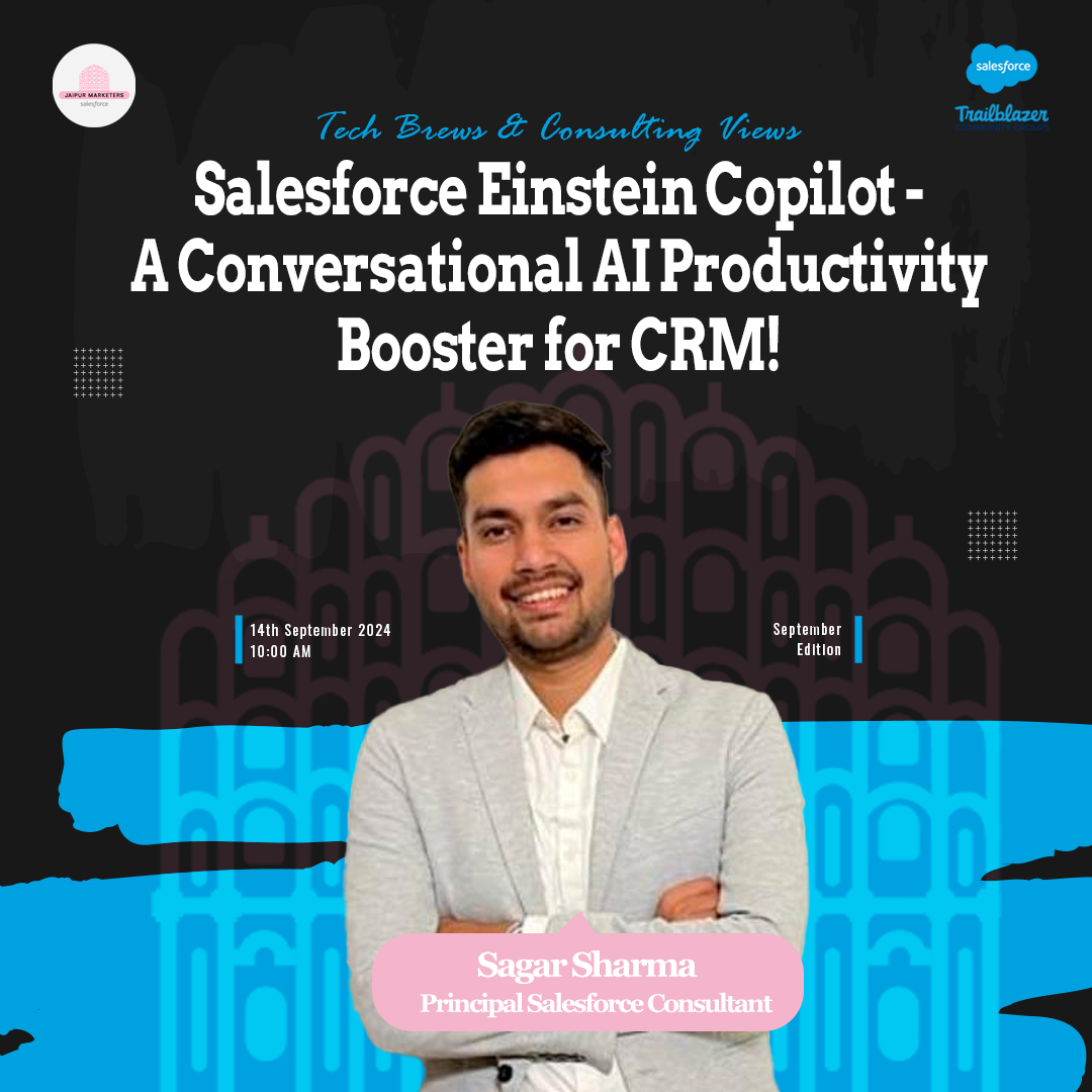 Join us for an exclusive session this Saturday (🗓️ 14th Sep) to learn 'how Salesforce Einstein Copilot can boost CRM productivity with its conversational AI abilities' with Sagar Sharma🚀

Secure your spot early by RSVP-ing here 🔗lnkd.in/gWVA3g7r