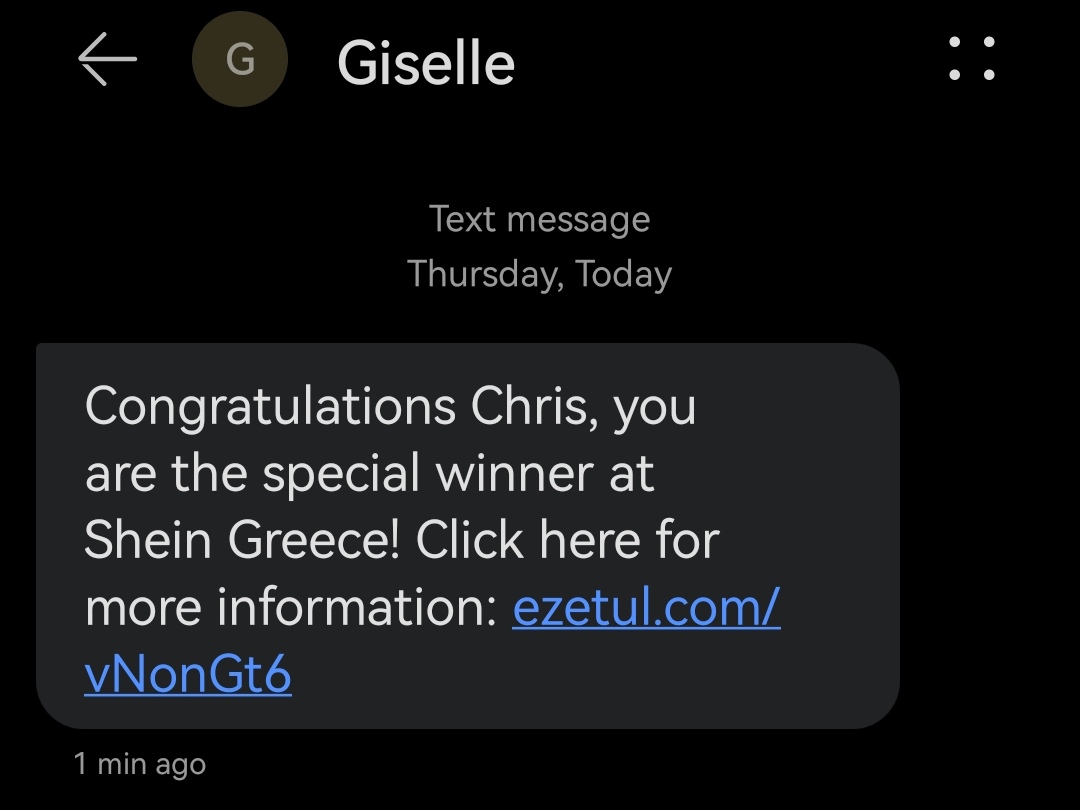 ChrisMylonas's tweet photo. Beware of #sms messages coming from unknown/private numbers #scamming ahead.
#SHEIN #phishingscam https://t.co/1P6b4iiToa