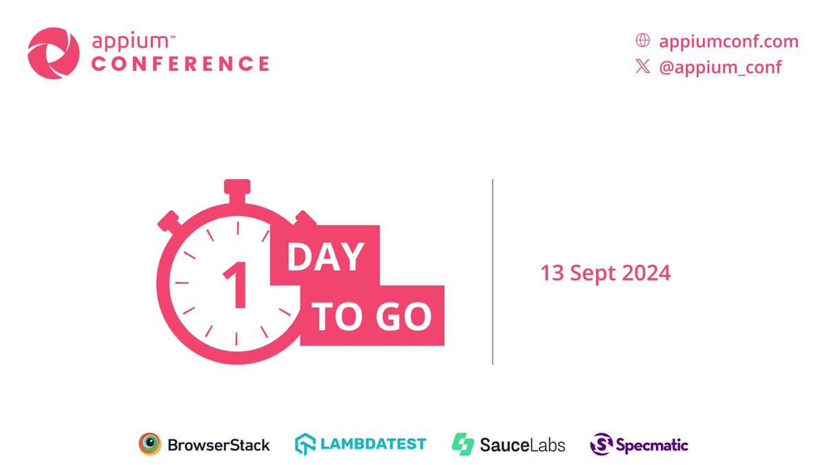 Just 1 day until #AppiumConf 2024 kicks off! Are you going to be there? 

Register now: confengine.com/conferences/ap…