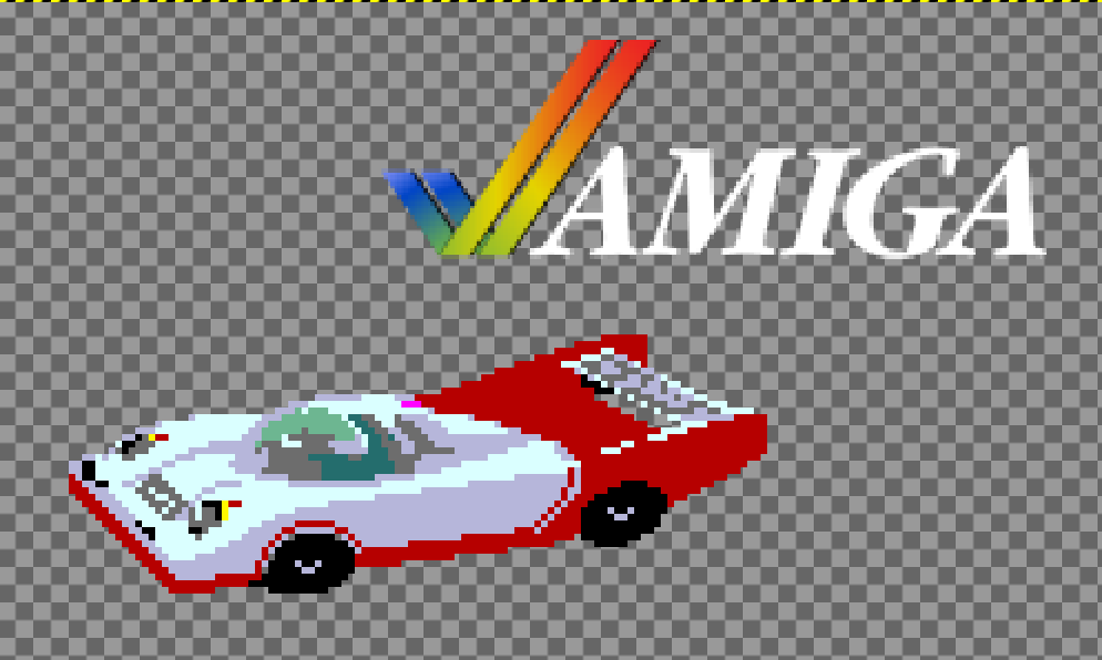RetroRacing's tweet image. A question (or two) for any #Amiga graphics dev peeps on here. What&apos;s an optimal way to render a masked sprite like this car using the OCS/ECS Blitter? Could the Amiga do it without separate AND/OR passes? 

(Gratutitous use of Amiga logo to get this post noticed... 😄)
