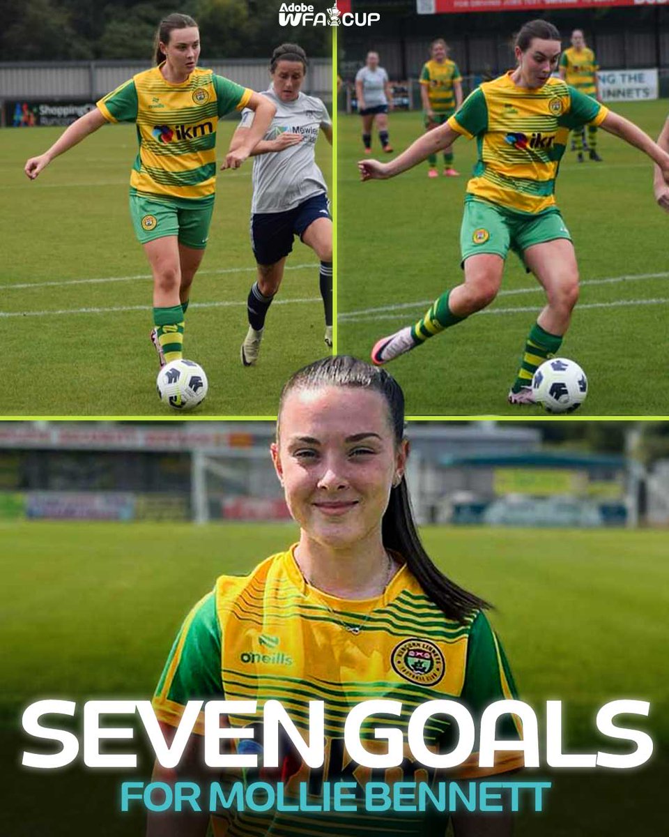 AdobeWFACup's tweet photo. Mollie Bennett had an incredible match in the #AdobeWomensFACup first round qualifying as she netted seven goals for @LinnetsLadiesFC! 🌽 https://t.co/zD252HtXmH