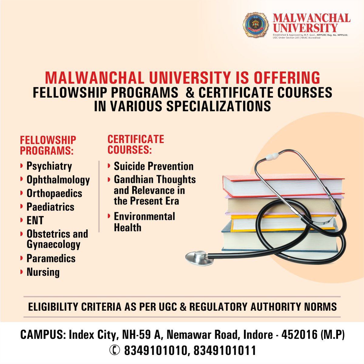 MalwanchalUni's tweet image. Advance your career with Malwanchal University’s Fellowship Programs &amp;amp; Certificate Courses! Gain expert knowledge and practical skills with UGC-approved programs. Enroll today! 
__

#FellowshipPrograms #CertificateCourses #MalwanchalUniversity #MU #IndexGroupofInstitutes